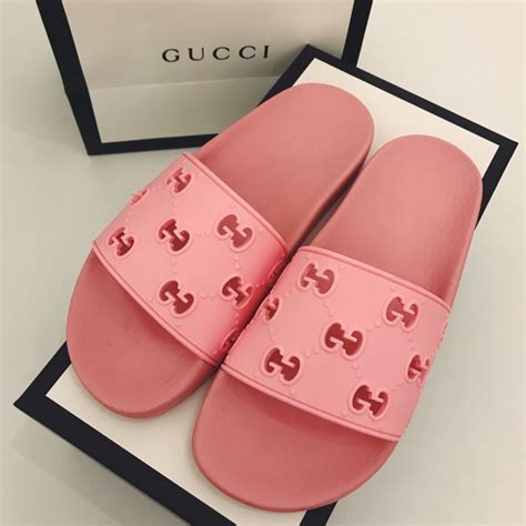 gucci slides fur pink|Gucci denim slides.